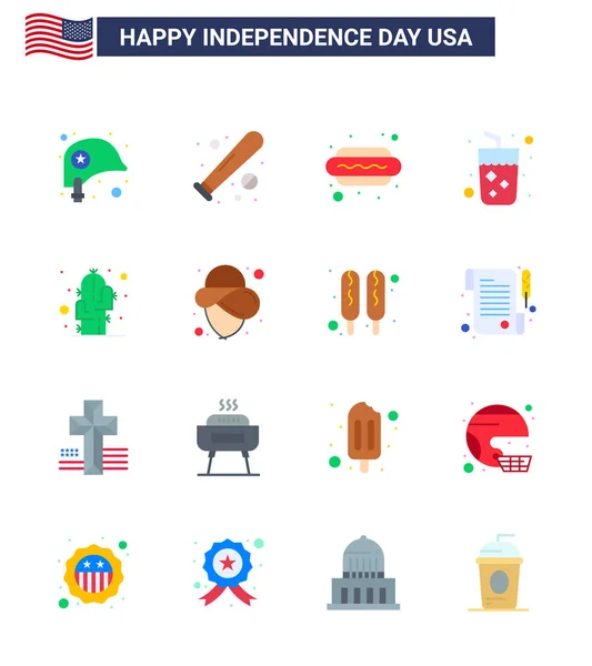 Happy Independence Day Flats Icon Pack Web Print Cactus Χυμός — Διανυσματικό Αρχείο