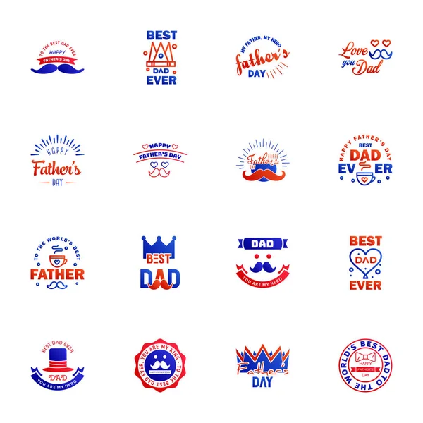 Happy Fathers Day Azul Vermelho Vintage Retro Type Font Ilustrador — Vetor de Stock