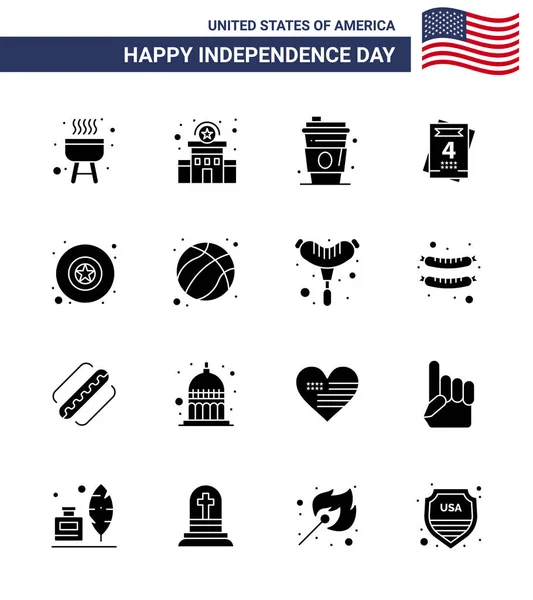 2015 Happy Independence Day 4Th July 4Th Set Solid Glyphs — 스톡 벡터