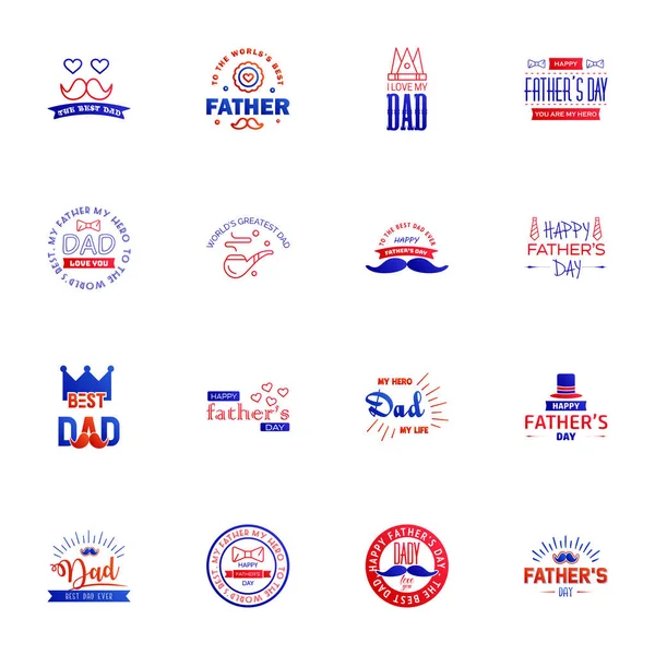 Fathers Day Lettering Blue Red Calligraphic Emblems 암청색으로 분리되어 아버지의 — 스톡 벡터