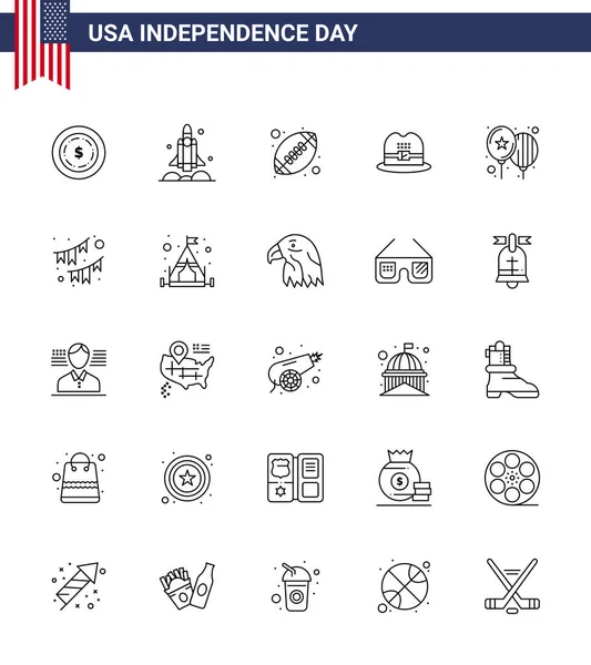 Usa Line Signs Independence Day Celebration Symbole Des Tages Ballons — Stockvektor
