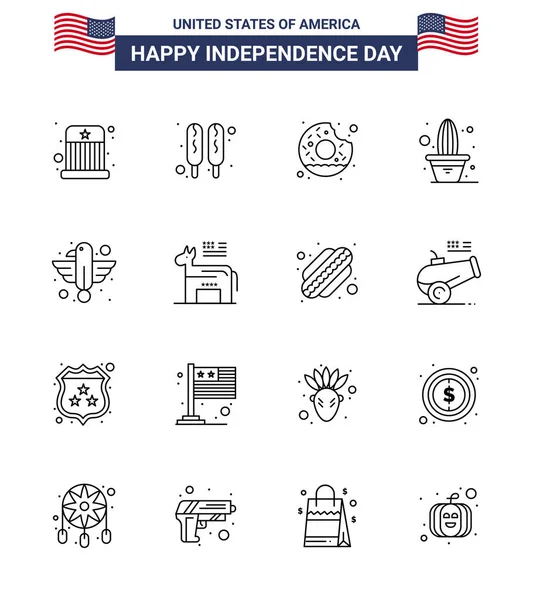 Usaラインサイン独立記念日鳥のお祝いのシンボル アメリカ人 ラウンド ポット 花編集可能Usa日ベクトルデザイン要素 — ストックベクタ