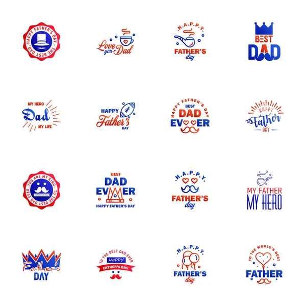 Blue Red Set Vector Happy Fathers Day Typography Vintage Icons — Stock Vector