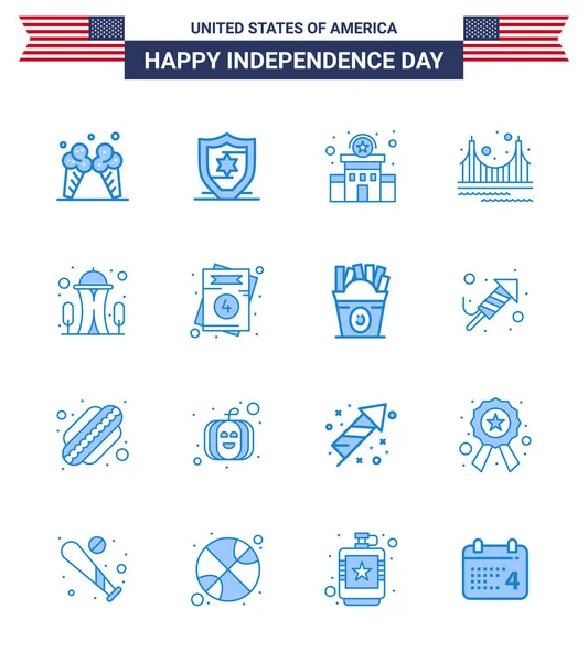 Happy Independence Day Usa Packung Mit Creative Blues Von Wahrzeichen — Stockvektor