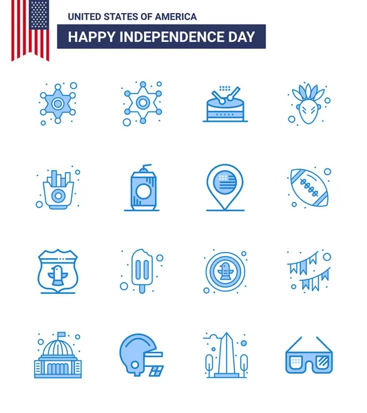 Big Pack Usa Happy Independence Day Usaベクトルブルースと編集可能なドリンクのシンボル ボトル アメリカ人 チップ — ストックベクタ