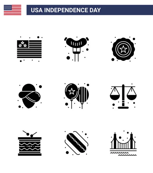 Usa Independence Day Solid Glyph Set Pictograme Ale Justiției Din — Vector de stoc