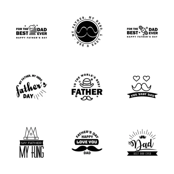 Черный Набор Вектора Счастливый День Отцов Типография Винтажные Иконы Письмо — стоковый вектор