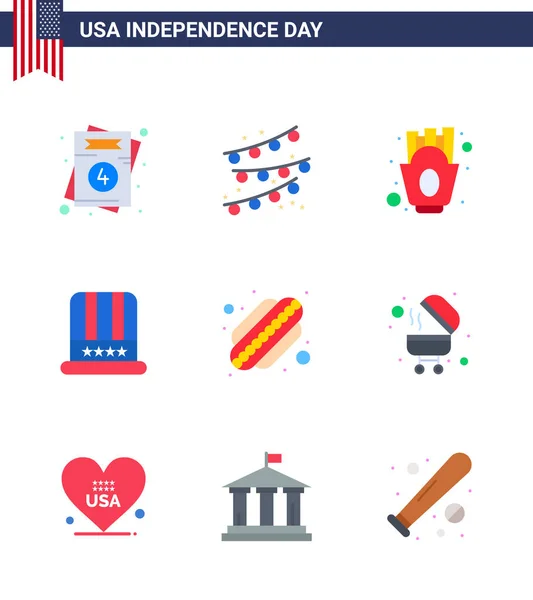 Flat Pack Usa Independence Day Symbole Der Staaten Amerikanisch Pommes — Stockvektor