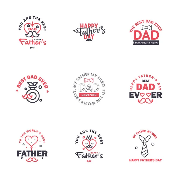 Black Pink Happy Fathers Day Design Collection Набір Дванадцяти Коричневих — стоковий вектор