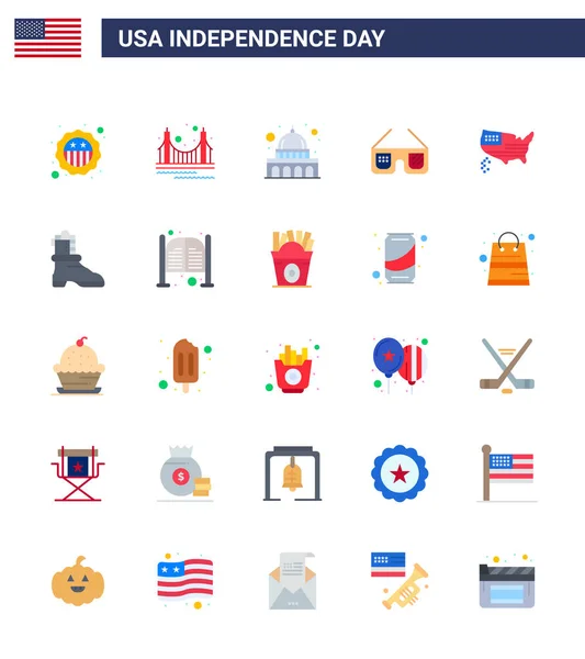 Pacchetto Usa Independence Day Celebration Flats Segni Luglio Simboli Come — Vettoriale Stock