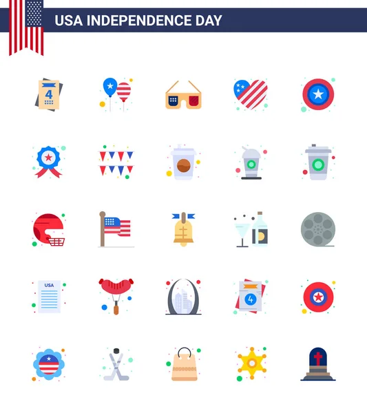 Usa Flat Signs Independence Day Ünnepség Szimbólumok Rendőrség Szerelem Napszemüveg — Stock Vector