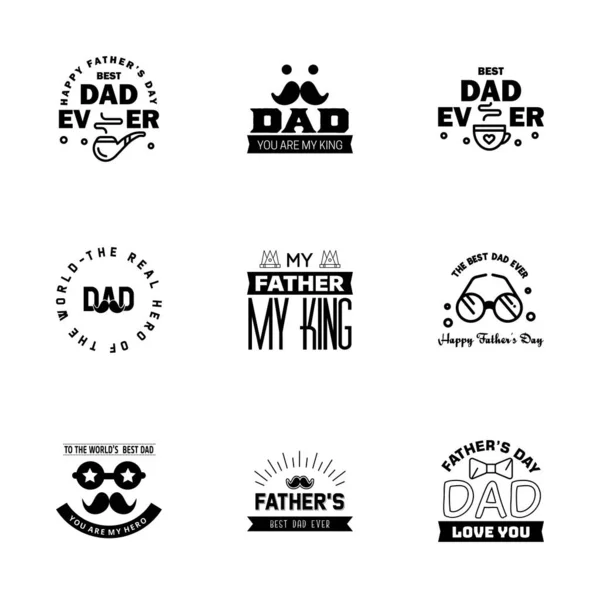 Happy Fathers Day Ensemble Typographique Noir Emblèmes Vectoriels Lettres Pour — Image vectorielle