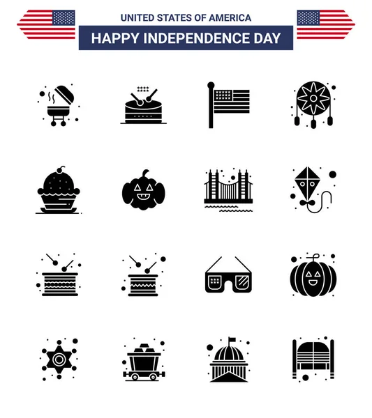 Usa Independence Day Solid Glyph Set Usa Pictograms Muffin Cake — Stock Vector