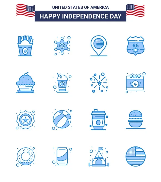 Χαρούμενη Ημέρα Ανεξαρτησίας Ιουλίου Σετ Blues American Pictograph Dessert Security — Διανυσματικό Αρχείο