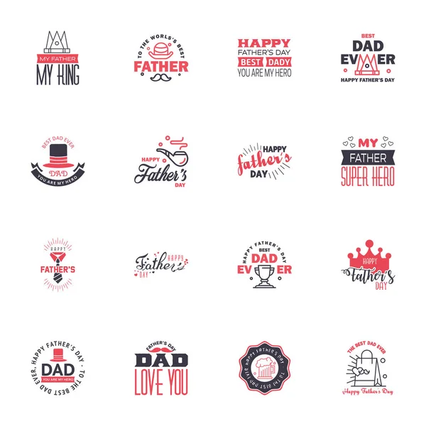 Fathers Day Lettering Black Pink Calligraphic Emblems Badges Set Isolated — Stock Vector