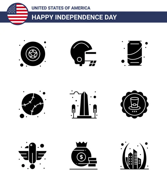 Usa Solid Glyph Pack Independence Day Jelek Szimbólumok Usa Emlékmű — Stock Vector