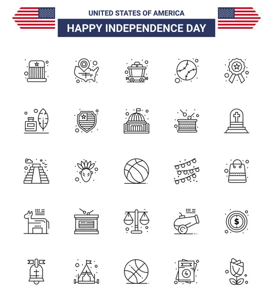 Usa Line Pack Independence Day Signs Symbols Police Unified Location — 스톡 벡터