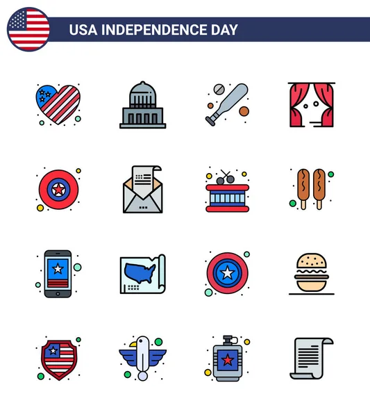 2008 Usa Independence Day Flat Filled Line Set Usa Pictograms — 스톡 벡터