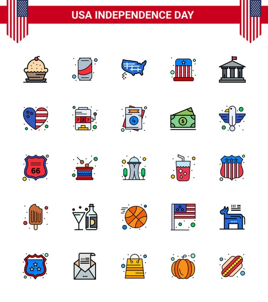 Happy Independence Day Usa Pack Creative Flat Filled Lines Bank — 스톡 벡터