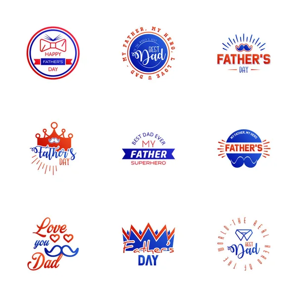 Happy Fathers Day Blue Red Holiday Hand Lettering Vector Hand — Stock Vector