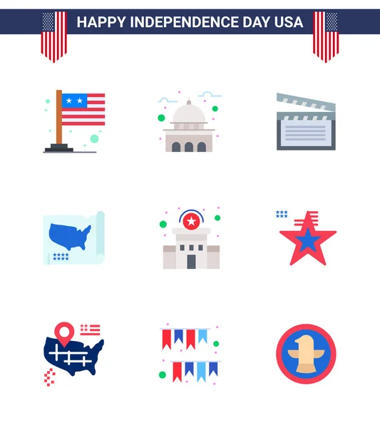 Pack Usa Independence Day Celebration Flats Signs 4Th July Symbols — Stock Vector
