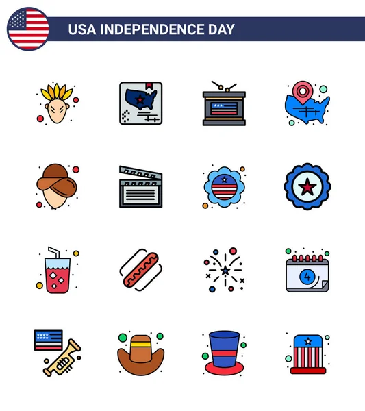 Creative Usa Icons Modern Independence Signs 4Th July Symbols Cowboy — 스톡 벡터