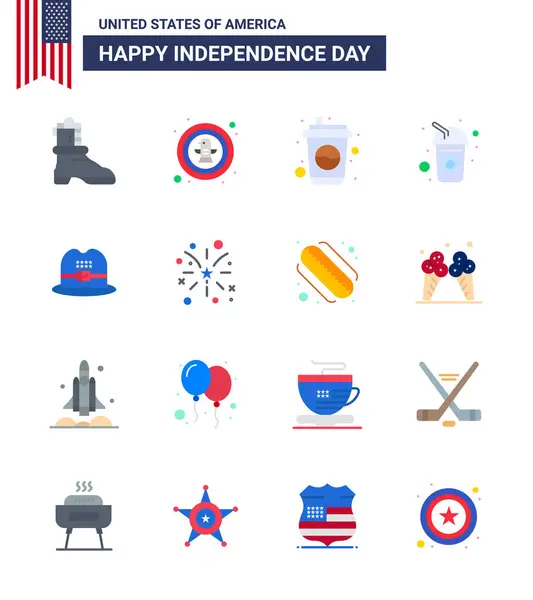Happy Independence Day Juli Set Von Flats American Pictograph American — Stockvektor