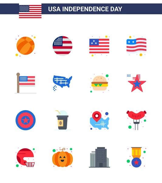 Flat Pack États Unis Jour Indépendance Symboles Unis Carte Pays — Image vectorielle