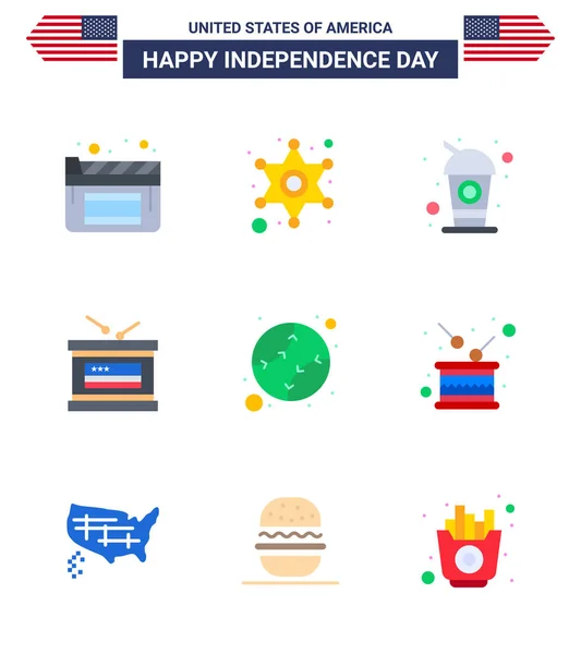 Usa Happy Independence Daypictogram Set Simple Flats States American Cola — Stock Vector