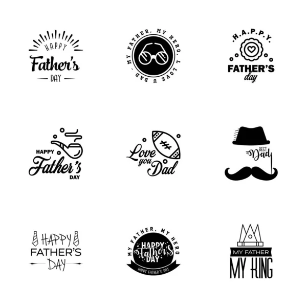 Conjunto Elementos Dia Happy Fathers Preto Ilustração Vetorial Elementos Editáveis —  Vetores de Stock