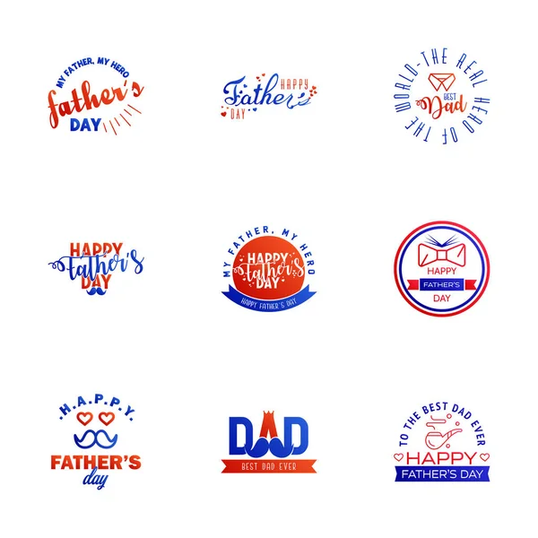 Happy Fathers Day Azul Vermelho Vintage Retro Type Font Ilustrador — Vetor de Stock