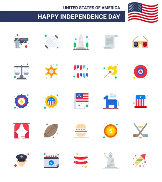 Płaskie Znaki Dla Usa Dzień Niepodległości Usa Tekst Strona Plik — Wektor stockowy
