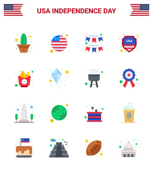 美国独立日的16套现代平面和符号 如食物 Usa Buntings Sign Security Editor Able Usa Day — 图库矢量图片