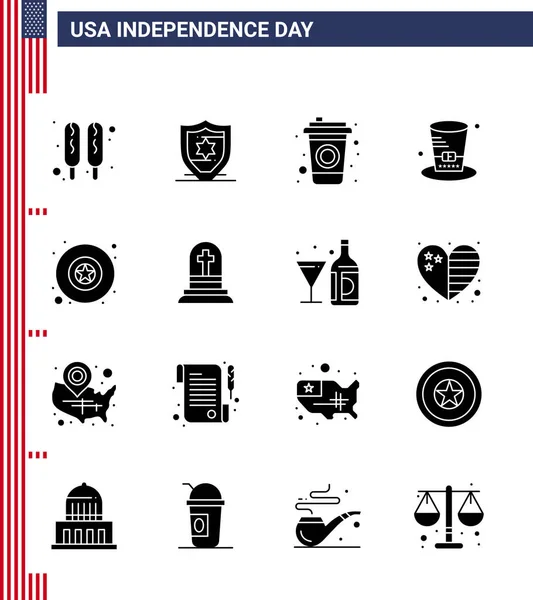 Stock Vector Icon Pack American Day Solid Glyph Signs Symbols — Stock Vector