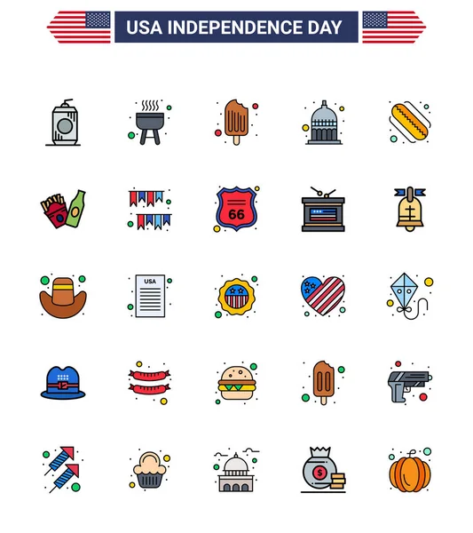 Editable Vector Flat Filled Line Pack Usa Day Simple Flat — 스톡 벡터