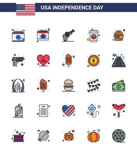 Stock Vector Icon Pack American Day Flat Filled Line Signs — 스톡 벡터