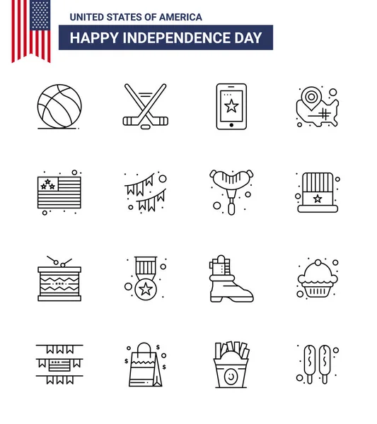 Juli Usa Happy Independence Day Icon Symboler Grupp Moderna Linjer — Stock vektor