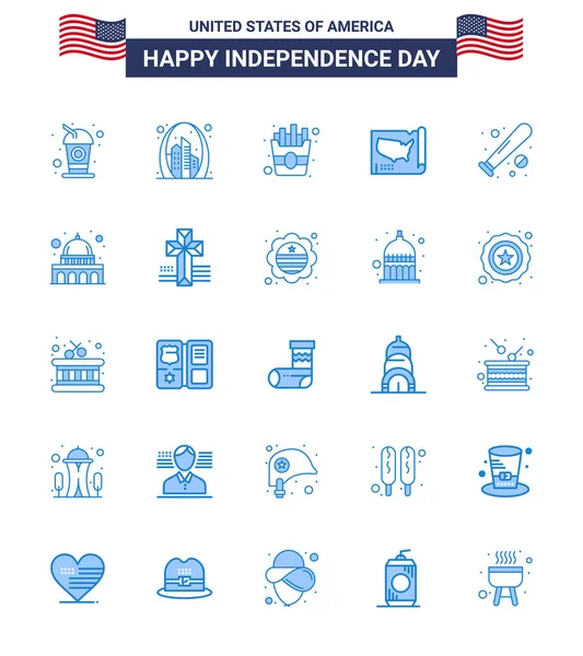 Usa Independence Day Blue Set Von Usa Piktogramme Von Baseball — Stockvektor