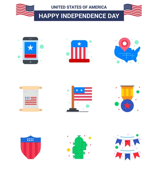 Pack Usa Independence Day Celebration Flats Signs 4Th July Symbols — 스톡 벡터