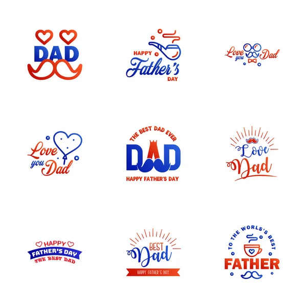 Feliz Día Los Padres Set Tipografía Azul Roja Tipografía Vectorial — Vector de stock