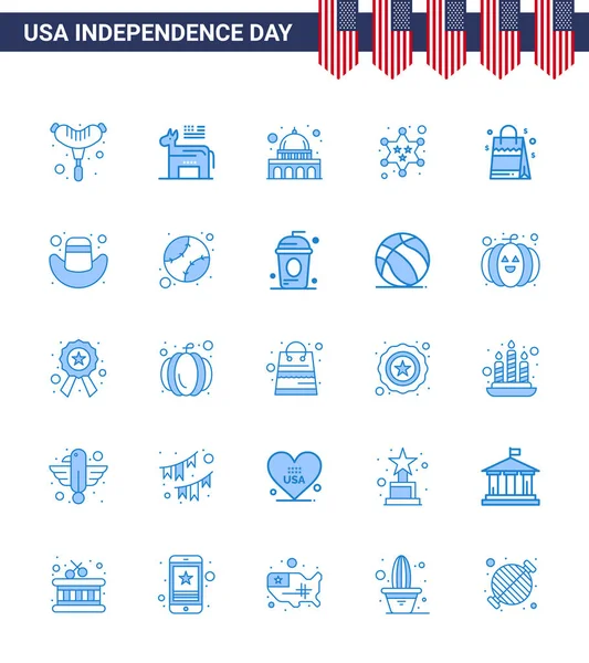 Happy Independence Day Blues Icon Pack Pour Web Impression Etats — Image vectorielle
