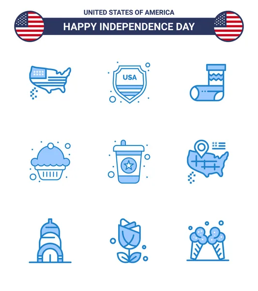 Creative Usa Icons Modern Independence Signs 4Th July Symbols Soda — Stock Vector
