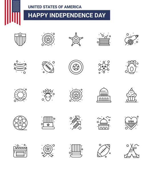 Group Lines Set Independence Day United States America Canon Independence — Stock Vector