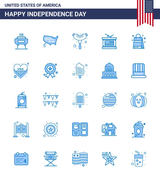 Happy Independence Day Blues Icon Pack Pour Web Impression Etats — Image vectorielle