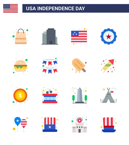 Happy Independence Day Flats Icon Pack Web Print American Fast — Stock Vector