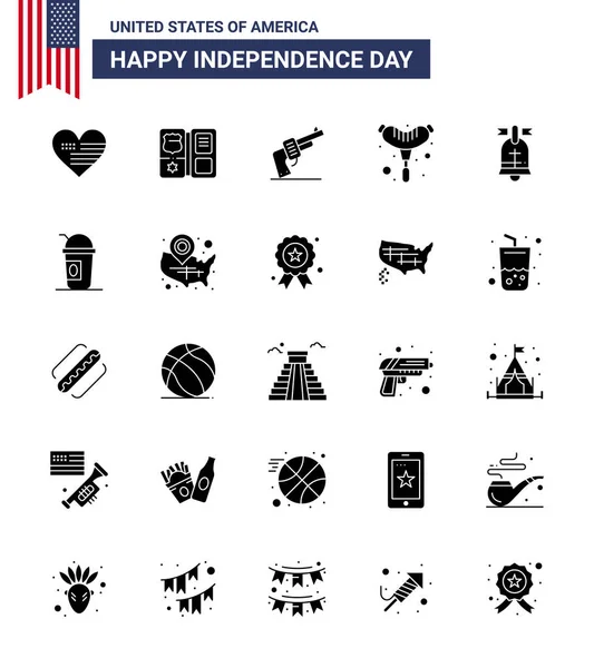 Solid Glyph Signs Usa Independence Day American Ball Gun Sausage — 스톡 벡터