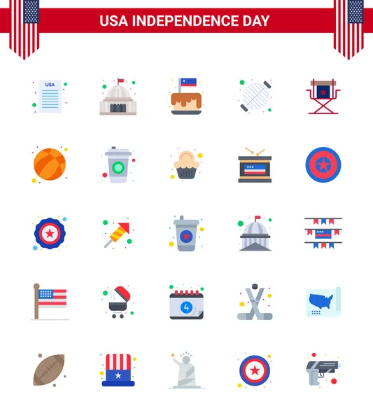 Happy Independence Day Usa Packung Mit Kreativen Wohnungen Von Partei — Stockvektor