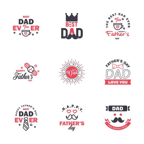 快乐的父亲第9天黑色和粉色字体设置 矢量排版 贺卡用的复古字母 T恤的设计 你是最好的爸爸 可编辑向量设计元素 — 图库矢量图片