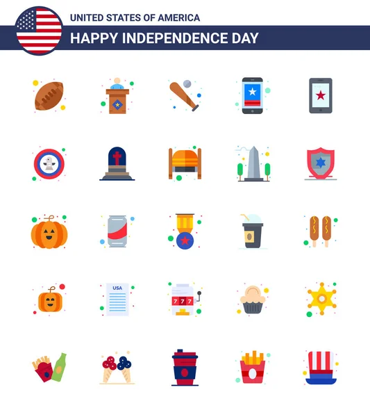 Creative Usa Icons Modern Independence Signs Luglio Simboli Telefono Smartphone — Vettoriale Stock