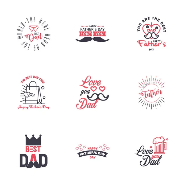 Black Pink Set Vector Happy Fathers Day Typography Vintage Icons — Stock Vector